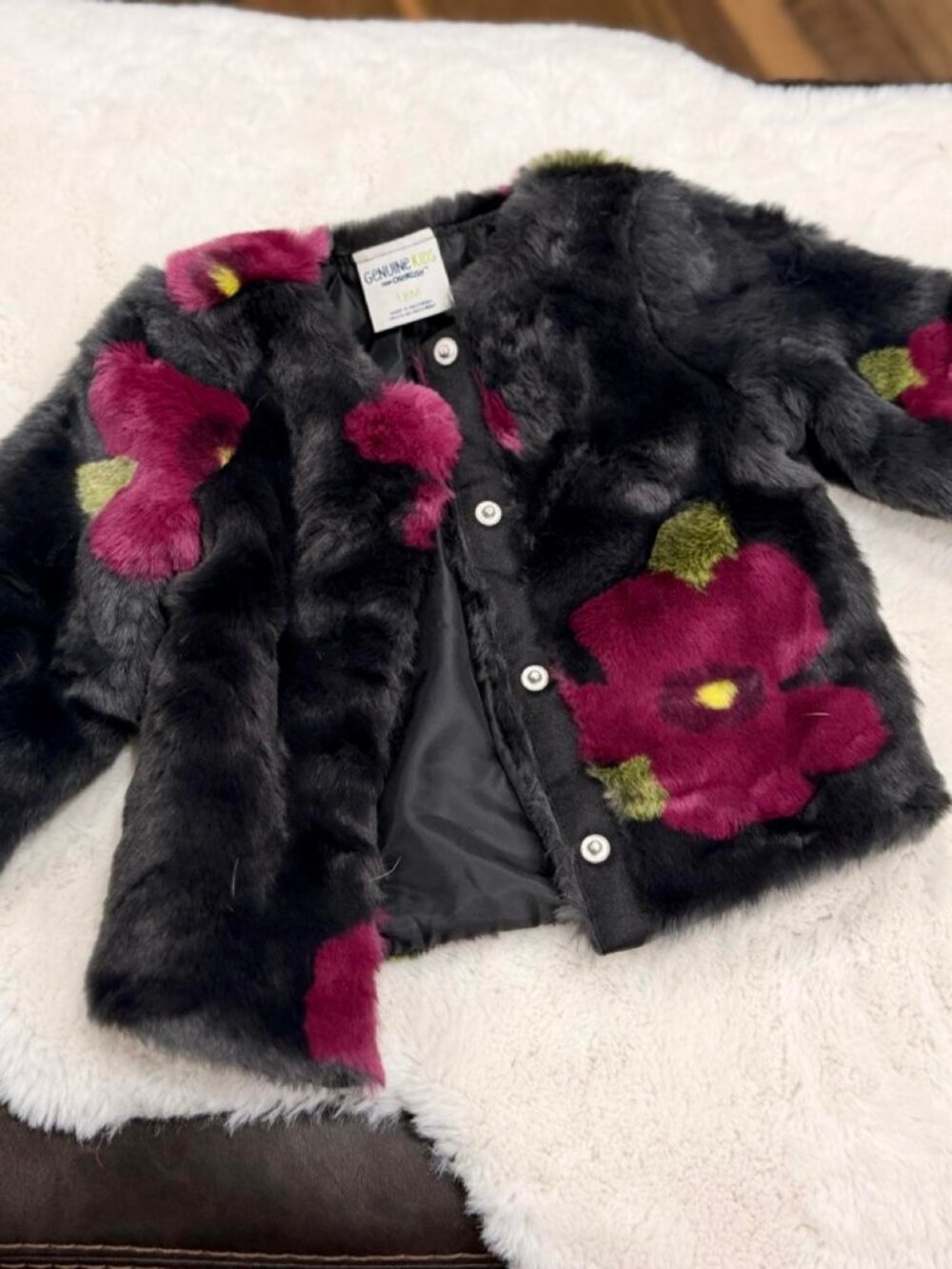 OshKosh Girls Faux Fur Floral Jacket 18M